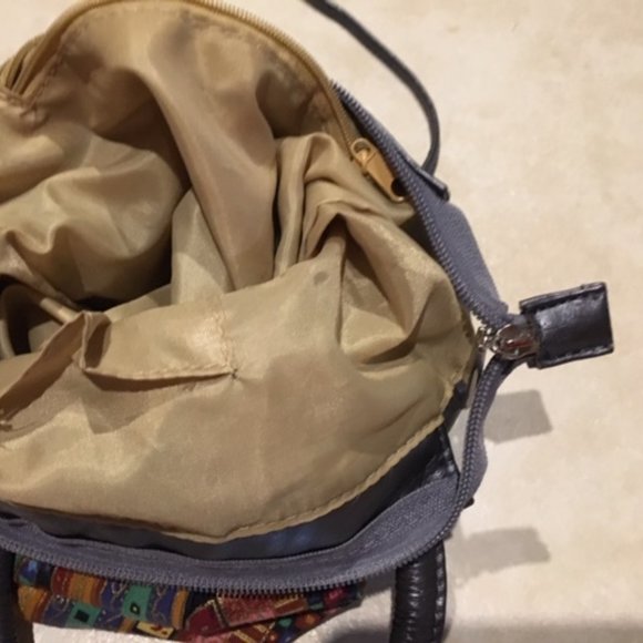 Drawstring Bucket Boho Mini Handbag Purse Silver Gray Multi Colors Striped - Picture 12 of 15